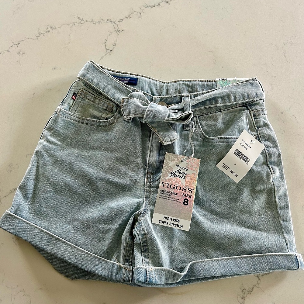 Vigoss Blue Jean Denim Shorts Classic Style with Belt - Girl’s Size 8 (NWT)
